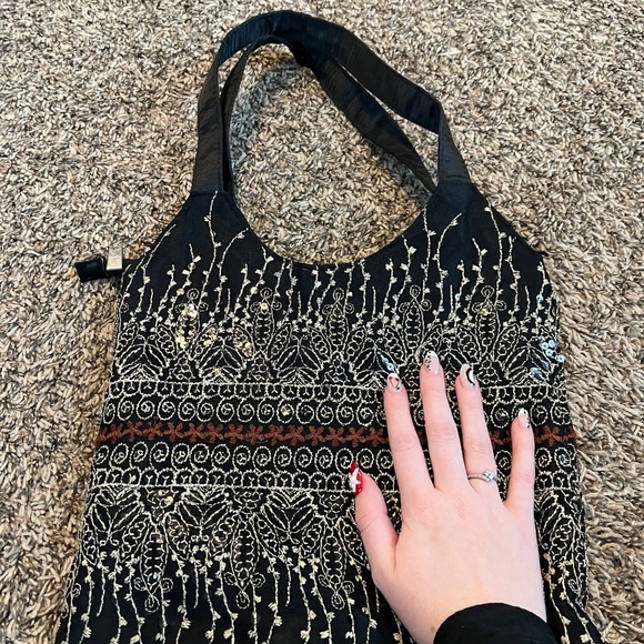 unique vintage style beaded shoulder handbag purse with zipper - Picture 4 of 4